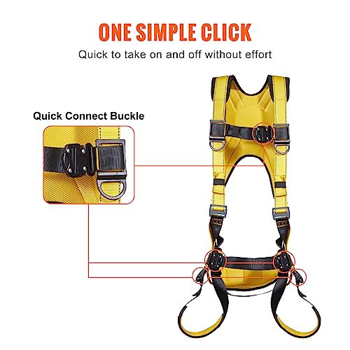 VEVOR Safety Harness, Full Body Harness, Safety Harness Fall Protection with Added Padding, and Side Rings and Dorsal D-Rings and a Lanyard, ANSI/ASSE Z359.11-2014, 240 lbs Max Weight, M