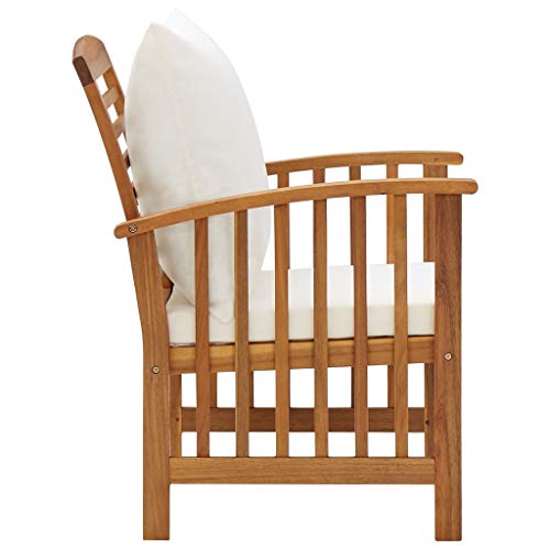 vidaXL Solid Acacia Wood Garden Chairs - Set of 2 with Cushions - Oil Finished Wooden Patio Furniture for Outdoors, Cream White Cushions