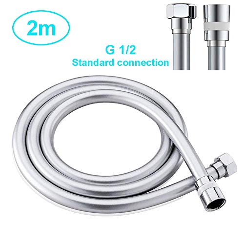 Shower Hose 2m/79 inch, Long Replacement Handheld Flexible PVC Shower Hose, Standard G 1/2 Connection, Anti-Kink (2m)