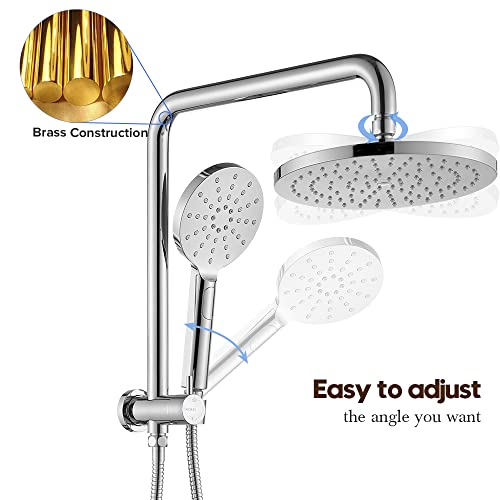 Decaura 9" Rain Shower Head Set 2 in 1 Shower Rail Wall Mounted 3-Mode Handheld Spray Round Bathroom(Chrome)