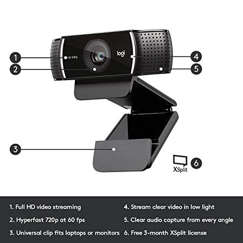 Logitech C922x Pro Stream Webcam – Full 1080p HD Camera – Background Replacement Technology for YouTube or Twitch Streaming