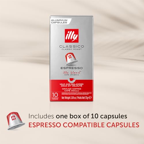 Illy Espresso Single Serve Coffee Compatible Capsules, 100% Arabica Bean Signature Italian Blend, Classico Medium Roast, 10 Count (Pack of 1)