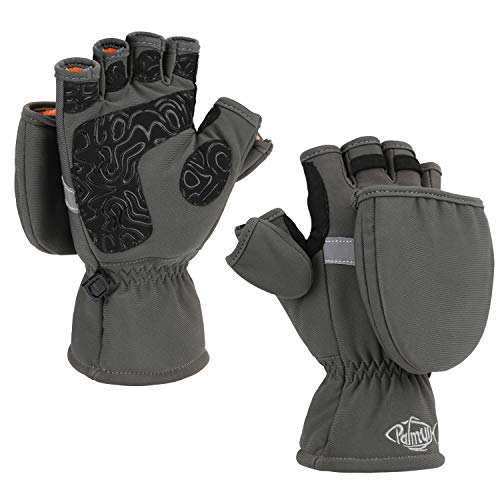 Palmyth Ice Fishing Gloves Convertible Mittens Flip Fingerless Mitt with Thinsulate 3M Warm for Cold Weather and Winter Men Women Photography Running Camera (Gray, X-Small)