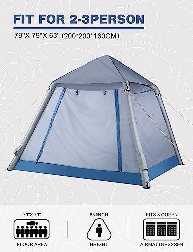 DEERFAMY Automatic Inflatable Tent for Camping, Portable&Waterproof Tent with Electric Pump Easy Setup for Indoor&Outdoor 2-3 Persons, Gray