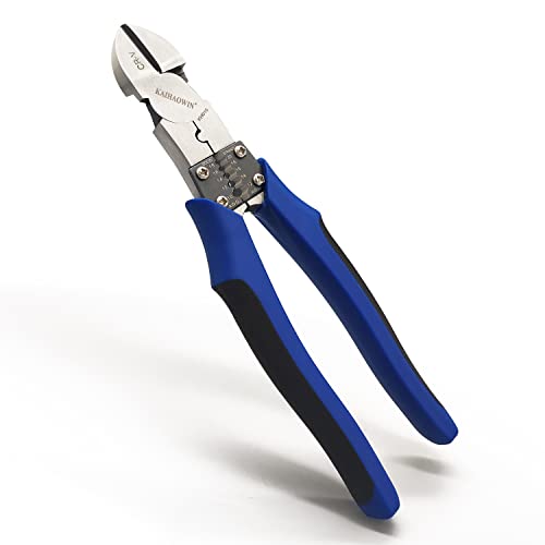 Diagonal Cutting Pliers-KAIHAOWIN 8" Heavy Duty Wire Cutter Wire Stripper Crimper-High Leverage with Compound Action Design Diagonal Cutters-Multi function Professional Industrial Cut Hardened Wire