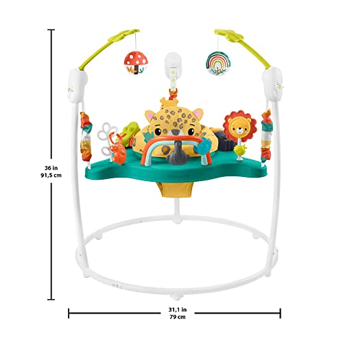 FISHER-PRICE Hüpf-Leopard Jumperoo - Spielcenter mit Wippe, 360 Grad Sitz, Abnehmbarer Tukan, höhenverstellbar, unterstützt Grobmotorik und Sinnesentwicklung, für Babys bis 11,3 kg, HND47