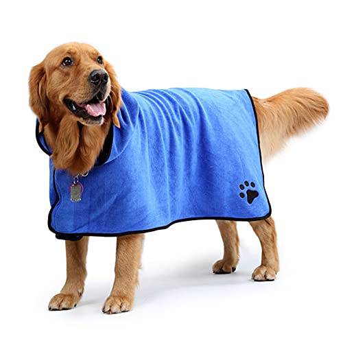 Microfiber Pet Robe Fast Dry Pet Bath Towel Dog Bathrobe with Adjustable Strap Hood Bath Towels for Pet Bath,Blue