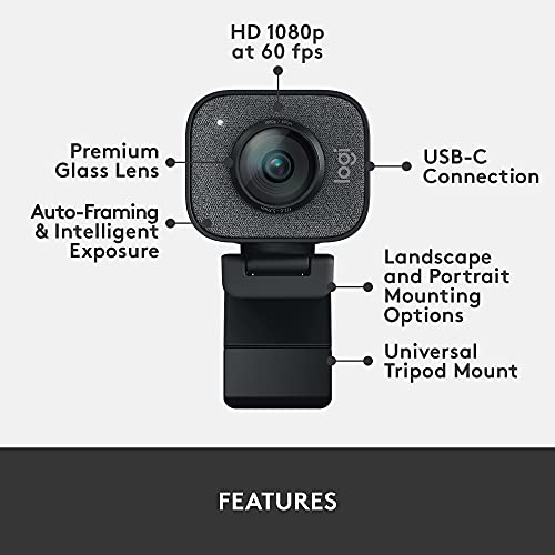 Logitech StreamCam, Live Streaming Webcam, Full 1080p HD 60fps Vertical Video, Smart auto Focus and Exposure, Dual Camera-Mount Versatility, with USB-C, for YouTube, Gaming Twitch, PC/Mac - Black