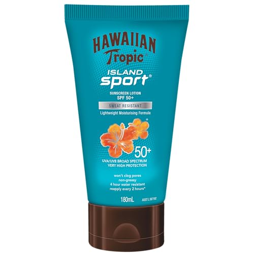 Hawaiian Tropic Island Sport Sunscreen Lotion SPF50+ 180ml, Sweat-resistant, 4-Hour Water Resistant, Non-greasy