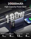 HEYMIX 100W Power Bank, 20000mAh Laptop Powerbank Portable Charger, 65W/45W/30W/20W USB C Battery PowerBank with PD Fast Charging Compatible with MacBook MacAir,iPad,iPhone 15/14/13,Samsung S23+/S22+