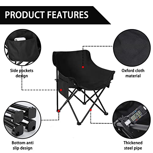 Folding Camping Chairs for Adults Portable, Beach Backrest Moon Chair, Fits The Back of The Body and Has A Strong Load-Bearing Capacity, 16.54’’L X 16.54’’W X 27.6’’H Inch (Black & White) (Black)