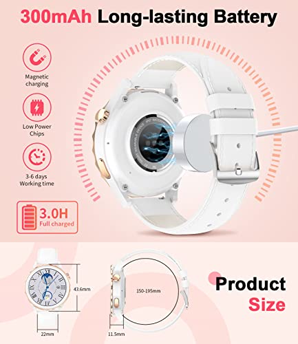 LIGE Smart Watch for Women Bluetooth Call, 2023 Newest Smartwatch with Heart Rate Sleep Monitor,100+ Sports, Message Reminder, IP68 Waterproof Sports White Leather Ladies Smart Watch for Android iOS