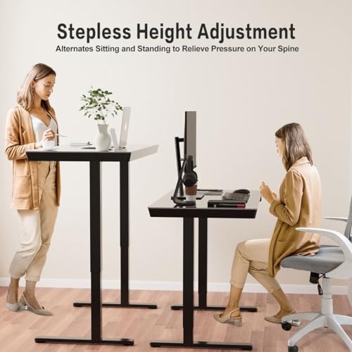 Luxsuite Electric Standing Desk Sit Stand Up Table Desktop Desk Motorised Height Adjustable Rising Tempered Glass Top Computer Office Sturdy Workstation USB & Type C 120x60cm Black