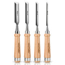 HAUTMEC 4PCS Wood Chisel Set for Woodworking, Carpentry Carving Tool with Bevel Edged Steel Blade, High Impact Handle for Woodcutting Sharpening HT0235