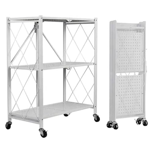 Ekkio Storage Shelves, Foldable Shelf, Metal Shelving Units for Garage, Kitchen, Bakers Closet, Metal Wire, Collapsible Organizer Rack (3 Tier - White)