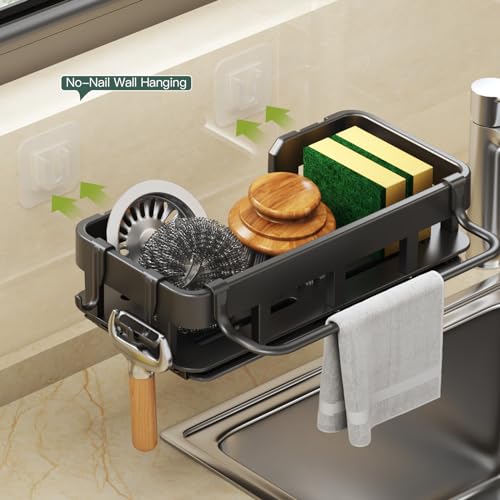 Tomorotec Rack for Sponge Dish Rags Bottles Brushes Kitchen Sink  Accessories Over the Sink Adjustable Dishcloth Holder Heat-Resistant Sink  Rack