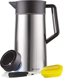 Pykal Thermal Coffee Carafe - with ThermaClick Lid, 68 oz Capacity, Lab Tested 24 Hour 150F Heat Retention, Surgical Rust Resistant Stainless Steel, Long Handle Brush Included Inside