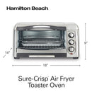 Hamilton Beach Air Fryer Countertop Toaster Oven with Large Capacity, Fits 6 Slices or 12” Pizza, 4 Cooking Functions for Convection, Bake, Broil, Easy Access, Sure-Crisp, Stainless Steel (31323)