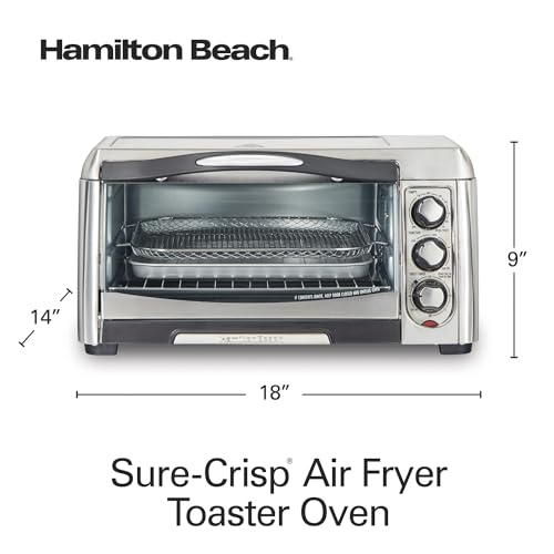 Hamilton Beach Air Fryer Countertop Toaster Oven with Large Capacity, Fits 6 Slices or 12” Pizza, 4 Cooking Functions for Convection, Bake, Broil, Easy Access, Sure-Crisp, Stainless Steel (31323)