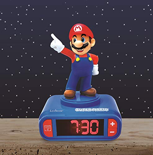 Lexibook Nintendo Super Mario Digital Alarm Clock for Kids-Snooze Function-Superhero Sound Effects-Children Boys, Blue/Red, T.Única