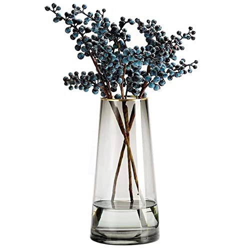 Qiccijoo Clear Glass Vase, Cylinder Flower Vase for Floral Arrangements, Weddings, Home Decor or Office,21.5cm/8.5in Tall,7cm/2.8in Opening（Grey）