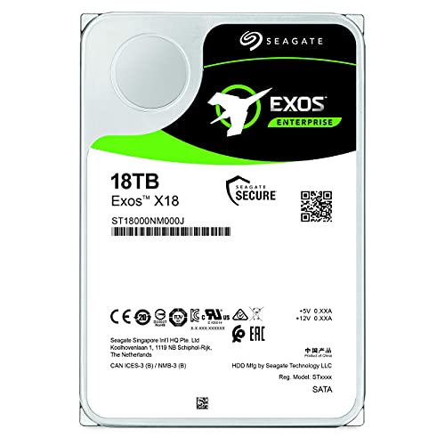 Seagate Exos X18 16TB Enterprise HDD - CMR 3.5 Inch Hyperscale SATA 6Gb/s, 7200 RPM, 512e and 4Kn FastFormat, Low Latency with Enhanced Caching (ST16000NM000J)