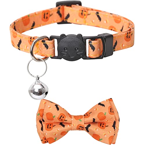 Halloween Cat Collar Breakaway with Cute Bow Tie and Bell for Kitty Adjustable Safety