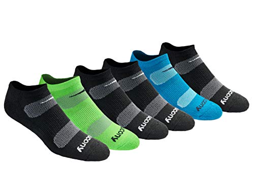 Saucony Men's Multi-Pack Mesh Ventilating Comfort Fit Performance No-Show Socks, Black Fashion (6 Pairs), 8-12, Black Fashion (6 Pairs), 8-12