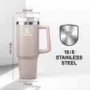 Berusd 40 oz Insulated Tumbler with Handle and Straw Lid, Double Wall Vacuum Stainless Steel Coffee Cup Travel Mug, Insulated Flask, Large Water Bottle, Thermo Mug Drink Bottle 1.2L, MilkyBrown