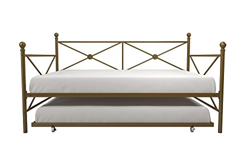 DHP Lina Metal Daybed with Trundle, Full Size Sofa Bed Frame, Gold