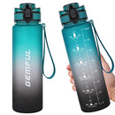 GEMFUL 1L Water Bottle with Motivational Time Marker with Straw Tritan BPA Free Drink Bottles for Fitness Gym and Sports