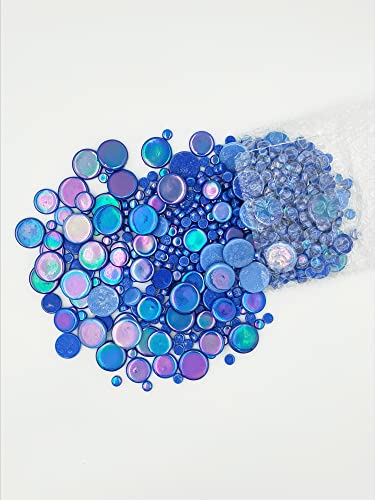 1.1lb Random Round Iridescent Glass Mosaic Tiles, Making Creative Iridescent Glass Mosaic Pieces for DIY Craft,Flowerpots, Vases, Cups, Garden Decor Mosaic Making Supplies… (Blue)