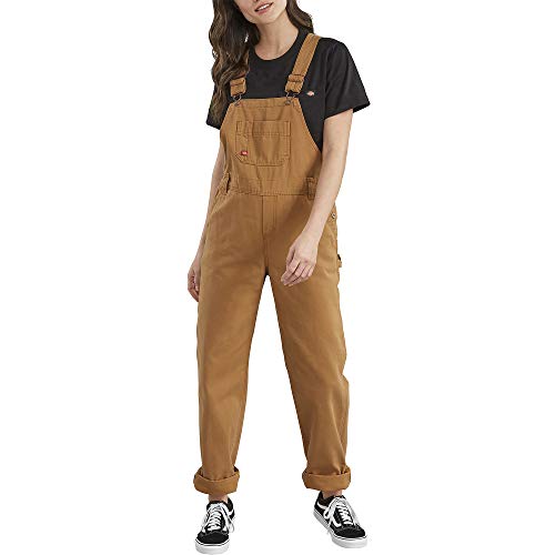 Dickies Women's Denim Bib Overall, Rinsed Brown Duck, Small