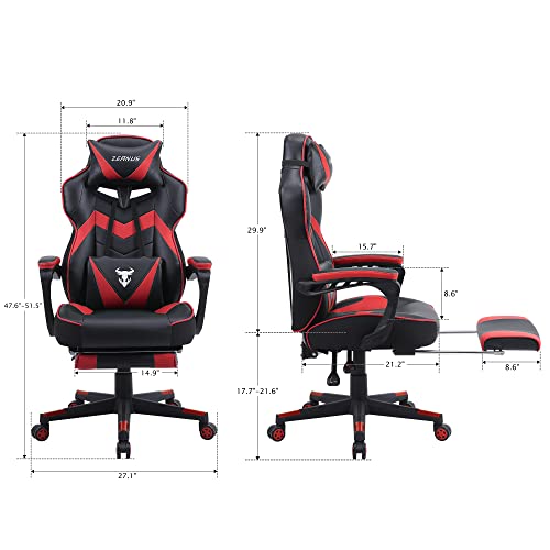 Zeanus Gaming Chair with Footrest Ergonomic Computer Chair with Massage Recliner for Heavy People Racing Gamer Chair Big and Tall Chairs for Adults Red