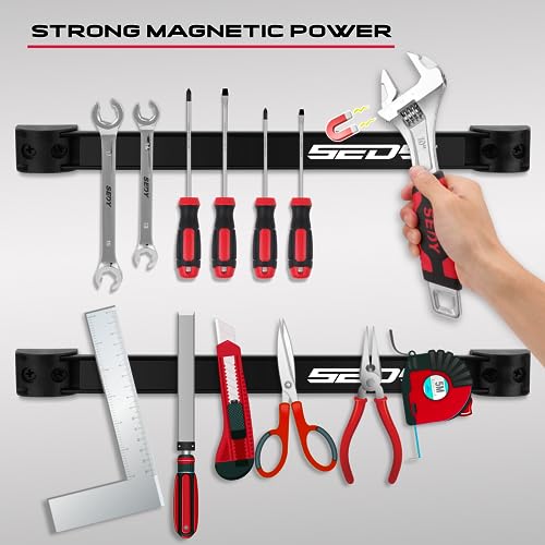 Magnetic Tool Holder Storage Organizer: 7-Piece Garage Wall Mount Rack Organization Strip Power Magnet Organizers Mounted Workbench Board Slatwall Van Hanger