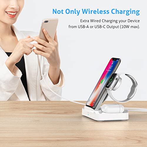 SooPii 4 in 1 Wireless Charging Station with 2 USB Ports, with Built-in QC 3.0 AC Adapter with Apple Watch Holder, Compatible with Apple Watch Charger Series,QI Certified 15W max Wireless Charging