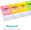 AM PM Weekly 7 Day Pill Organizer, KAPASKI Large Daily Pill Cases Pill Box with Easy Push Button Design for Pills/Vitamin/Fish Oil/Supplements (Rainbow)