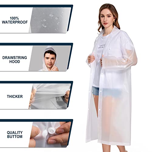 Raincoats EVA Rain Ponchos for Adults Reusable 2 Pack, Rain Coats with Hood for Women Men Travel Hiking Theme Park Camping Clear