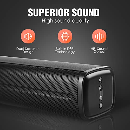 Small Sound Bars for TV, AUEEDS 50W 16-Inch Ultra Slim Mini Surround Soundbar TV Speakers System with Wireless Bluetooth 5.0 Optical AUX USB Connection, 3 Equalizer Modes, for 4K & HD TVs