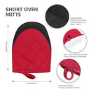 1 Pair Short Oven Mitts - Silicone Kitchen Oven Gloves High Heat Resistant 500℉, Mini Oven Mits with Non-Slip Grip Surfaces and Hanging Loop for BBQ, Baking, Cooking and Grilling (Red)