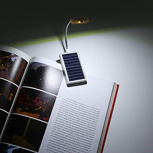 Solar Clip on Book Light Glovion LED Reading Light USB Rechargeable and Solar Powered2 Brightness Settings Flexible Neck& Clip-on-White