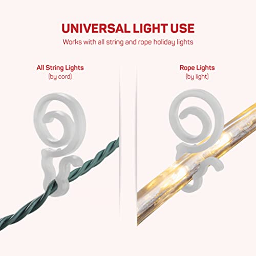 Gutter Light Clips [Set of 100] Gutter Light Clips, Hang by Cord All Type Outdoor Lights C5, C6, C7, C9, Mini, Icicle, Rope Lights. Christmas Light Clips Outdoor - No Tools Required - USA Made