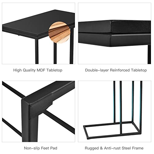 Giantex Industrial Narrow End Side Table, Metal C Shaped Frame and Rectangle MDF Tabletop, Black Wood Couch Side Table Coffee Table, Modern Furniture for Living Room Bedroom