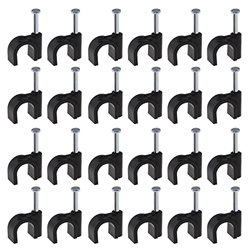 200Pcs Round Cable Clips with Inserted Steel Nail for Phone USB Cable 8mm Black