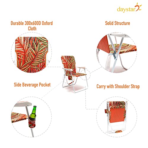 SunnyFeel Folding Beach Chair Lightweight, Portable Lawn Chair for Adults Heavy Duty 300 LBS with Cup Holders, Foldable Camping Chair for Outdoor (Orange Leaf)