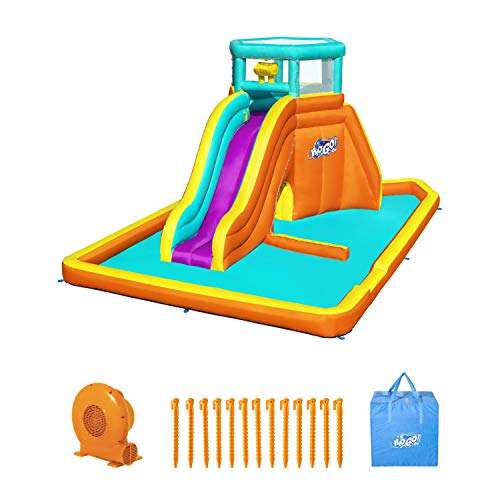 Bestway Inflatable Water Park 5.65x3.73x2.65m Slide World Jumping Castle, Climbing Wall Game, Double Slides Blow Up Playground Bouncer for Outdoor