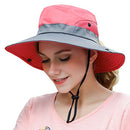 Women Outdoor Summer Sun Hat UV Protection Wide Brim Foldable Safari Fishing Cap - Red - One Size