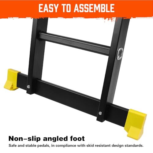 3.7M/4.7M/5.7M/6.7M Mult-Purpose Aluminium Folding Ladder Alloy Non-Slip Step Ladder Adjustable Extension Flexiable Working Platform Household 150Kg Loading (4.7M)