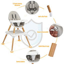 BABY JOY 5 in 1 High Chair, Convertible High Chairs for Babies and Toddlers/Booster Seat/Table and Chair Set, Infant Wooden Highchair w/ 5-Point Harness, 4-Position Removable Tray & PU Cushion (Gray)