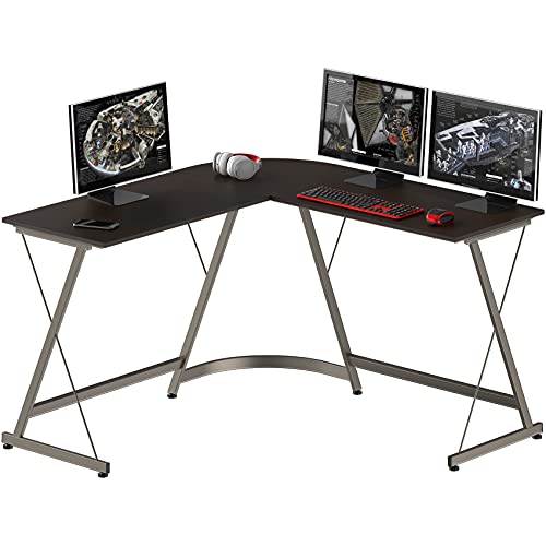 SHW Gaming Desk L-Shaped Office Computer Corner Table, Espresso